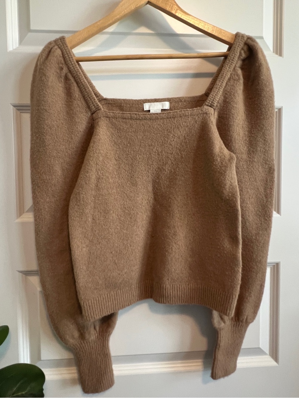 H&M Square Neck Puff Sleeve Sweater Small Camel